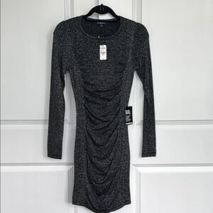 Express Black and Silver Ruched Bodycon Dress